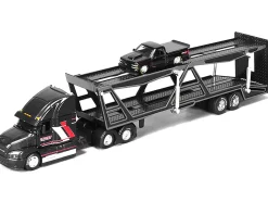 Mack Anthem Open Car Hauler Black with Red and White Stripes 
