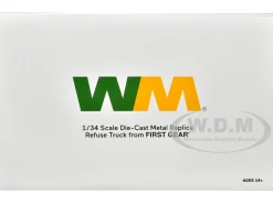 Mack Granite Garbage Truck Waste Management White and Green with Tub Style Roll Off Container 1/34 Diecast Model First Gear FG10-4050D