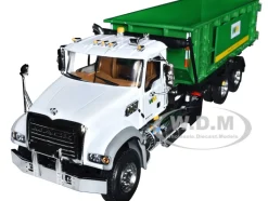 Mack Granite MP Waste Management Garbage Truck with Ribbed Roll Off Container White 1/34 Diecast Model First Gear FG10-4305D