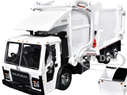 Mack LR Refuse Garbage Truck with McNeilus Meridian Front Loader White with Trash Bin 1/64 Diecast Model by DCP/First Gear