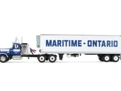 Mack Super-Liner with 36" Vintage Sleeper and 40' Vintage Trailer with Reefer "Maritime-Ontario" Blue with White Stripes "Legacy" Series #4 1/64 Diecast Model by DCP/First Gear