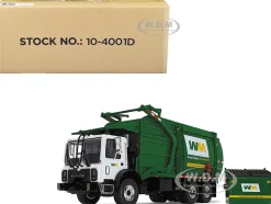 Mack TerraPro Waste Management Refuse Garbage Truck with Wittke Front Load White and Green with Garbage Bin 1/34 Diecast Model First Gear 10-4001D