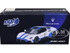 Maserati MC20 #2 White with Blue Stripes and Black Top 
