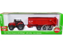Massey Ferguson 8480 Dyna VT Tractor Red with Silver Top and Krampe Dump Trailer Red 1/87 HO Diecast Models Siku SK1844