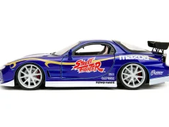 1993 Mazda RX-7 Candy Blue Metallic with Graphics and Chun-Li Diecast Figure Street Fighter Video Game Anime Hollywood Rides Series 1/24 Diecast Model Car Jada 30838