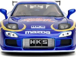 1993 Mazda RX-7 Candy Blue Metallic with Graphics and Chun-Li Diecast Figure Street Fighter Video Game Anime Hollywood Rides Series 1/24 Diecast Model Car Jada 30838