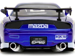 1993 Mazda RX-7 Candy Blue Metallic with Graphics and Chun-Li Diecast Figure Street Fighter Video Game Anime Hollywood Rides Series 1/24 Diecast Model Car Jada 30838