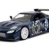 1993 Mazda RX-7 Dark Blue with Graphics and Kakashi Hatake Diecast Figure "Naruto Shippuden" (2009-2017) TV Series "Anime Hollywood Rides" Series 1/24 Diecast Model Car by Jada