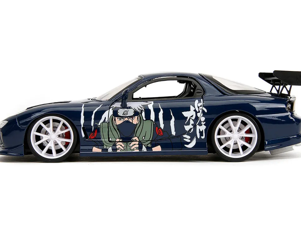 1993 Mazda RX-7 Dark Blue with Graphics and Kakashi Hatake Diecast Figure "Naruto Shippuden" (2009-2017) TV Series "Anime Hollywood Rides" Series 1/24 Diecast Model Car by Jada
