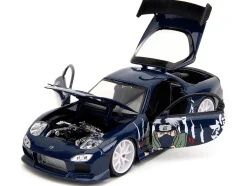 1993 Mazda RX-7 Dark Blue with Graphics and Kakashi Hatake Diecast Figure
