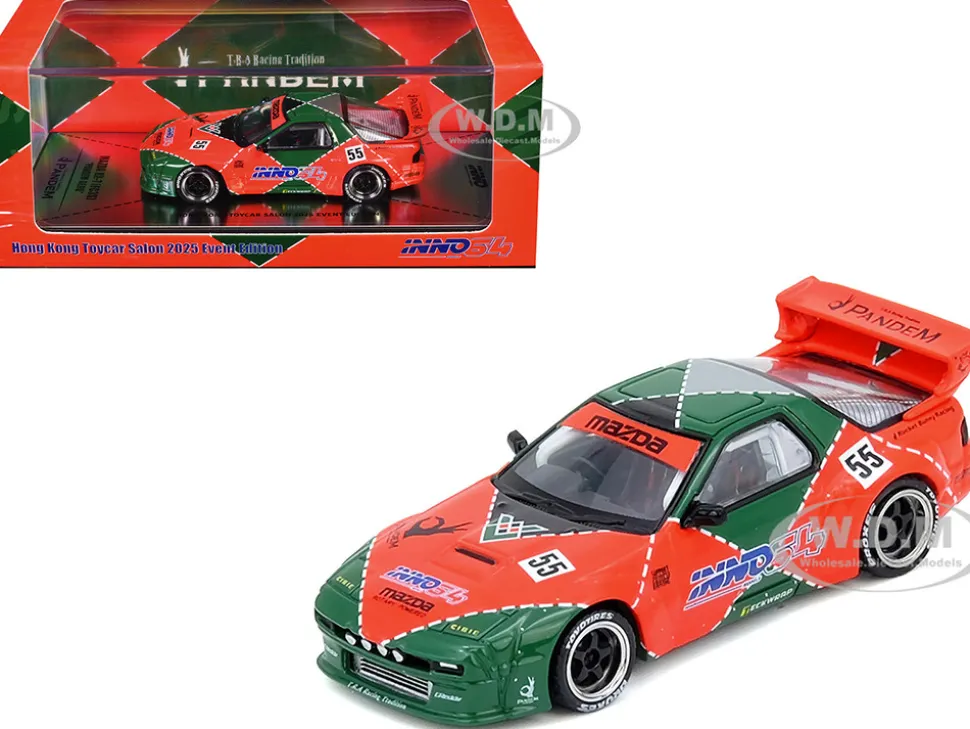 Mazda RX7 (FC3S) "Pandem Aero" RHD (Right Hand Drive) #55 Red and Green "Hong Kong Toycar Salon 2025 Event Edition" 1/64 Diecast Model Car by Inno Models