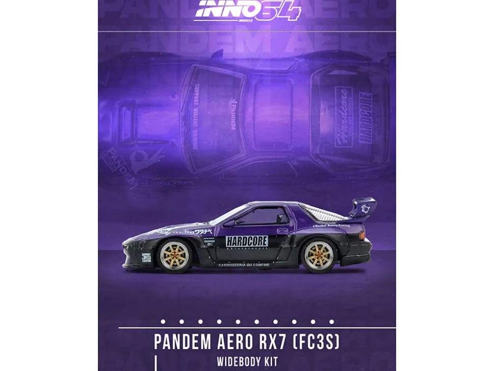 Mazda RX7 (FC3S) "Pandem Rocket Bunny" Kit Purple Metallic and Black 1/64 Diecast Model Car by Inno Models