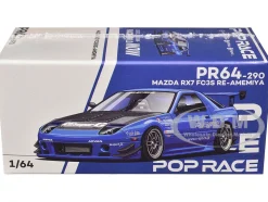 Mazda RX7 (FC3S) RE Amemiya RHD (Right Hand Drive) Blue Metallic with Carbon Hood 1/64 Diecast Model Car by Pop Race