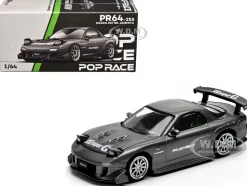 Mazda RX7 (FD) "RE Amemiya" Widebody RHD (Right Hand Drive) Gunmetal Gray Metallic with Carbon Hood 1/64 Diecast Model Car by Pop Race