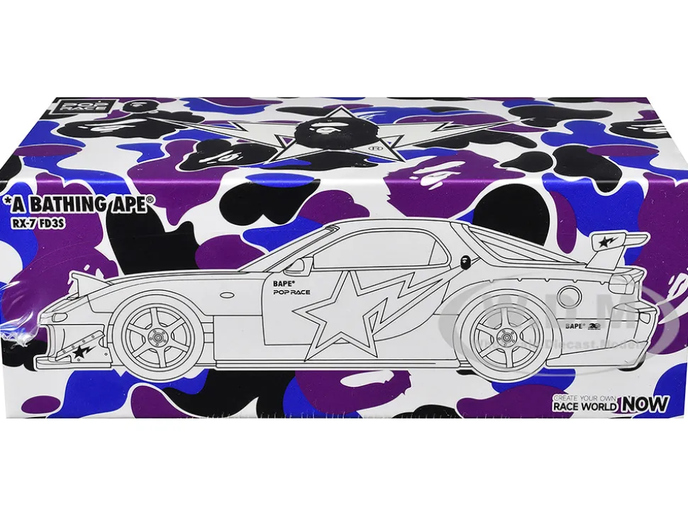 Mazda RX-7 (FD3S) RHD (Right Hand Drive) "BAPE (A Bathing Ape)" Purple Camouflage 1/64 Diecast Model Car by Pop Race