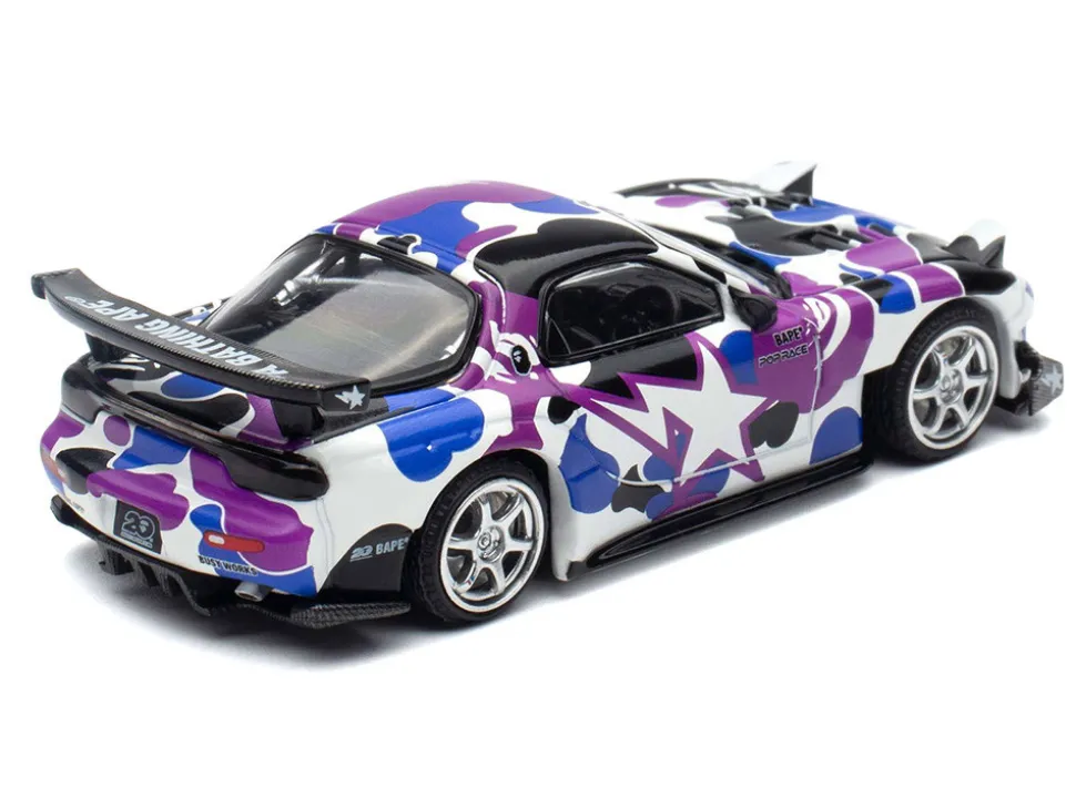 Mazda RX-7 (FD3S) RHD (Right Hand Drive) "BAPE (A Bathing Ape)" Purple Camouflage 1/64 Diecast Model Car by Pop Race