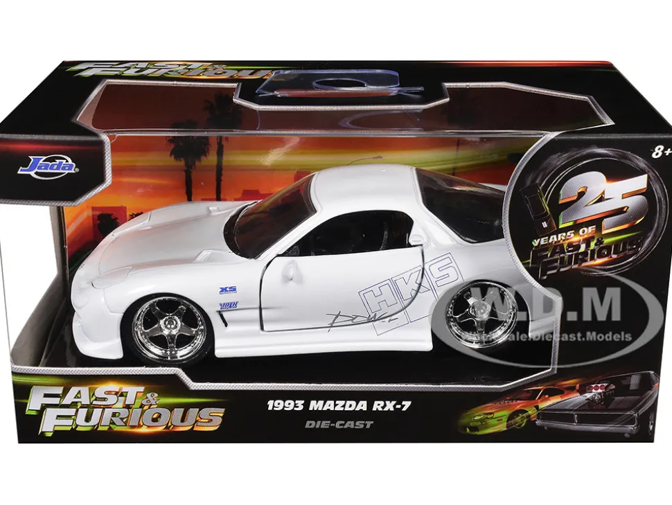 1993 Mazda RX-7 "HKS" White "The Fast and the Furious" (2001) Movie "25 Years of Fast & Furious" Series 1/32 Diecast Model Car by Jada