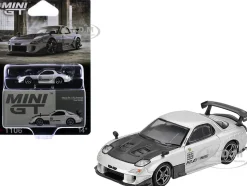Mazda RX-7 RE-Amemiya Silver Metallic with Matt Black Hood Limited Edition 1/64 Diecast Model Car by Mini GT
