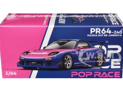Mazda RX-7 RE-Amemiya Widebody RHD (Right Hand Drive) Blue with Pink Hood and Stripes 1/64 Diecast Model Car by Pop Race