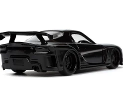 1995 Mazda RX 7 RHD Right Hand Drive Black and Black Panther Diecast Figure The Avengers Hollywood Rides Series 1/32 Diecast Model Car Jada 33078