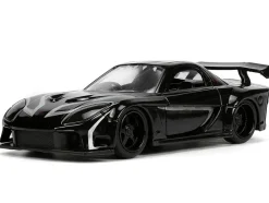 1995 Mazda RX 7 RHD Right Hand Drive Black and Black Panther Diecast Figure The Avengers Hollywood Rides Series 1/32 Diecast Model Car Jada 33078