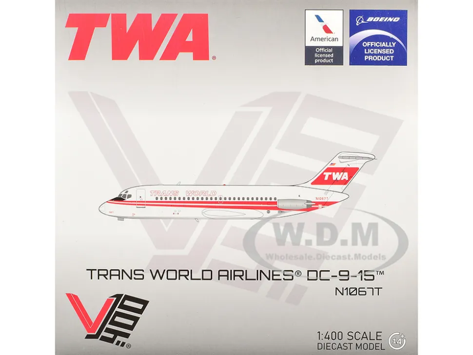McDonnell Douglas DC-9-15 Commercial Aircraft "Trans World Airlines" (N1067T) White with Red Stripes 1/400 Diecast Model Airplane by V1:400
