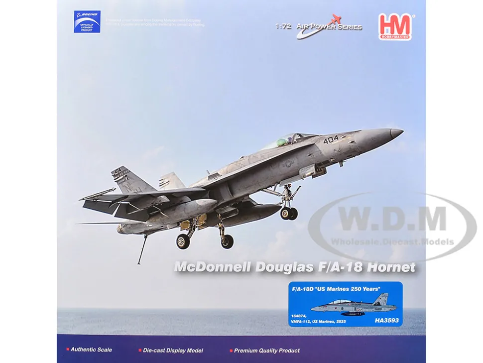 McDonnell Douglas F/A-18D Hornet Aircraft "164874, US Marines 250 Years, VMFA-112 Cowboys" (2025) United States Marines "Air Power Series" 1/72 Diecast Model by Hobby Master