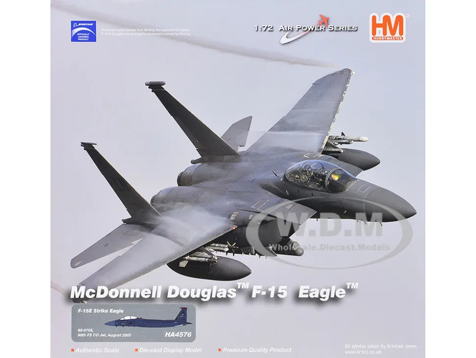 McDonnell Douglas F-15E Strike Eagle Fighter Aircraft "88-0705, 90th Fighter Squadron Commanding Officer's Jet" (2005) United States Air Force "Air Power Series" 1/72 Diecast Model by Hobby Master