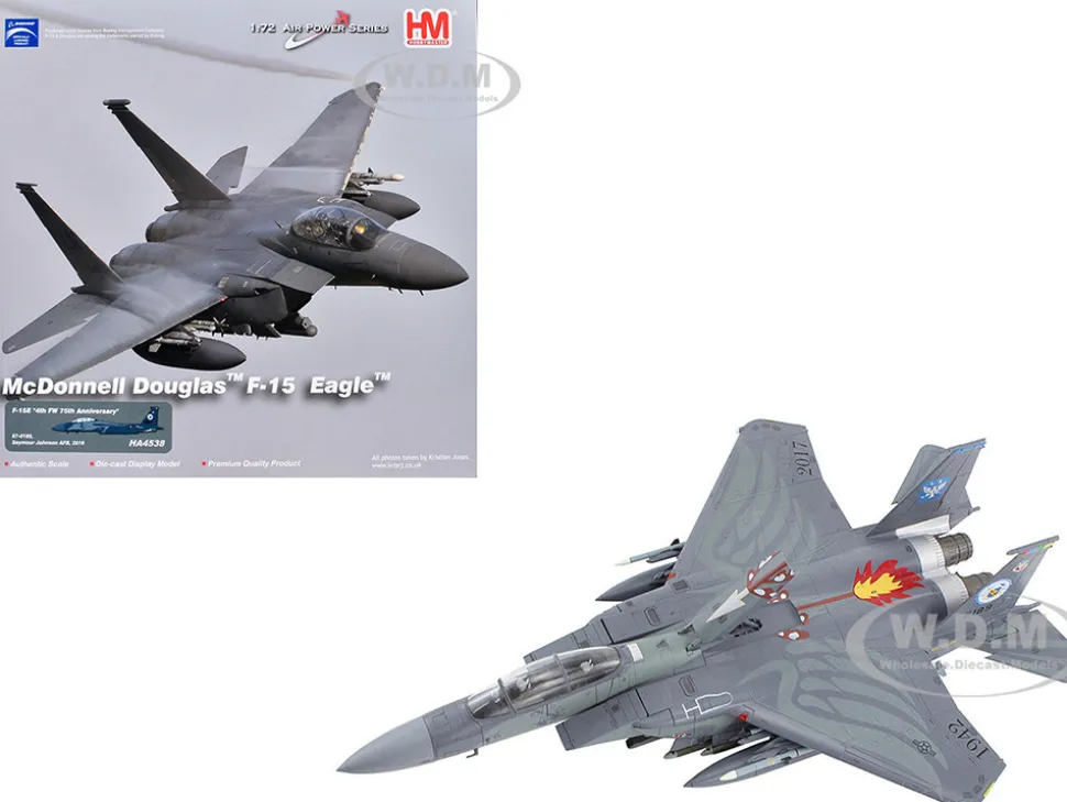 McDonnell Douglas F-15E Strike Eagle Fighter Aircraft "4th FW 75th Anniversary, Seymour Johnson AFB" (2018) United States Air Force "Air Power Series" 1/72 Diecast Model by Hobby Master