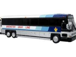 2001 MCI D4000 Coach Bus "Brewster Gray Line" White with Blue Stripes "Vintage Bus & Motorcoach Collection" Limited Edition to 504 pieces Worldwide 1/87 (HO) Diecast Model by Iconic Replicas