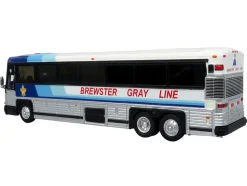 2001 MCI D4000 Coach Bus "Brewster Gray Line" White with Blue Stripes "Vintage Bus & Motorcoach Collection" Limited Edition to 504 pieces Worldwide 1/87 (HO) Diecast Model by Iconic Replicas