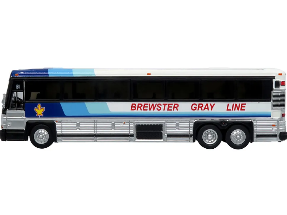 2001 MCI D4000 Coach Bus "Brewster Gray Line" White with Blue Stripes "Vintage Bus & Motorcoach Collection" Limited Edition to 504 pieces Worldwide 1/87 (HO) Diecast Model by Iconic Replicas