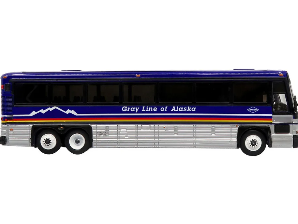 2001 MCI D4000 Coach Bus "Gray Line of Alaska" Dark Blue with Stripes "Vintage Bus & Motorcoach Collection" Limited Edition to 504 pieces Worldwide 1/87 (HO) Diecast Model by Iconic Replicas