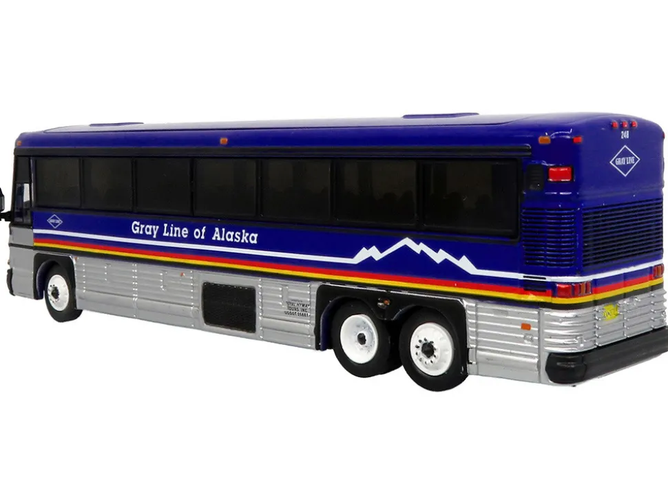 2001 MCI D4000 Coach Bus "Gray Line of Alaska" Dark Blue with Stripes "Vintage Bus & Motorcoach Collection" Limited Edition to 504 pieces Worldwide 1/87 (HO) Diecast Model by Iconic Replicas