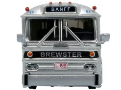 1964 MCI MC-5A Coach Bus "Brewster Gray Line" Silver with Blue and Red Stripes "Vintage Bus & Motorcoach Collection" Limited Edition to 504 pieces Worldwide 1/87 (HO) Diecast Model by Iconic Replicas