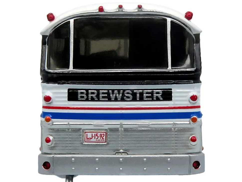 1964 MCI MC-5A Coach Bus "Brewster Gray Line" Silver with Blue and Red Stripes "Vintage Bus & Motorcoach Collection" Limited Edition to 504 pieces Worldwide 1/87 (HO) Diecast Model by Iconic Replicas