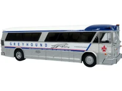 1964 MCI MC-5A Coach Bus "Greyhound Canada" White with Blue Stripes "Vintage Bus & Motorcoach Collection" Limited Edition to 504 pieces Worldwide 1/87 (HO) Diecast Model by Iconic Replicas
