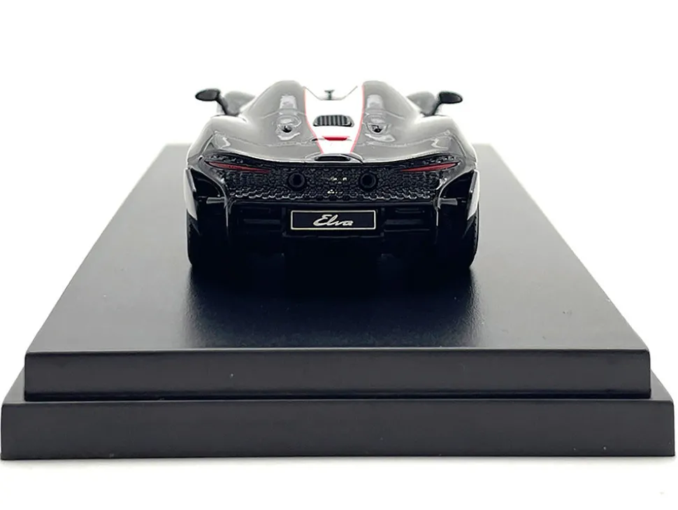 McLaren Elva Convertible #4 Carbon Black with White and Red Stripes 1/64 Diecast Model Car LCD Models LCD64022CBU