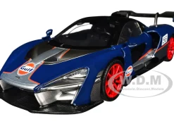 McLaren Senna #56 Dark Blue and Silver with Orange Stripes Gulf Oil Gulf Die Cast Collection 1/24 Diecast Model Car Motormax 79668GULF