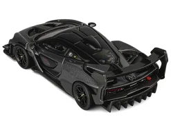 McLaren Senna GTR Dark Gray Metallic with Carbon Hood and Black Top 1/64 Diecast Model Car by CM Model
