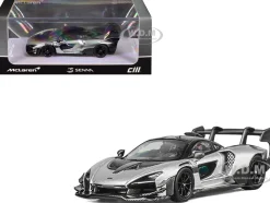 McLaren Senna GTR Silver Gray Metallic with Carbon Hood and Black Top 1/64 Diecast Model Car by CM Model