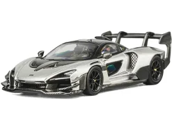 McLaren Senna GTR Silver Gray Metallic with Carbon Hood and Black Top 1/64 Diecast Model Car by CM Model