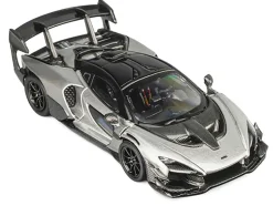 McLaren Senna GTR Silver Gray Metallic with Carbon Hood and Black Top 1/64 Diecast Model Car by CM Model