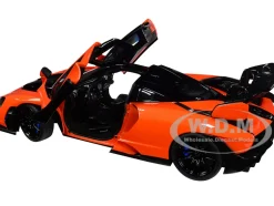 McLaren Senna Trophy Mira Orange and Black Carbon Accents 1/18 Model Car Autoart 76078