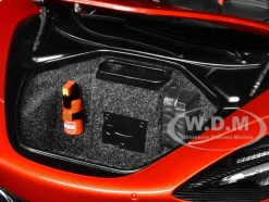 McLaren 720S Memphis Red Metallic Black Top Carbon Accents 1/18 Model Car Autoart 76072