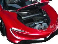 McLaren Speedtail Volcano Red Metallic with Black Top and Suitcase Accessories 1/18 Model Car Autoart 76087