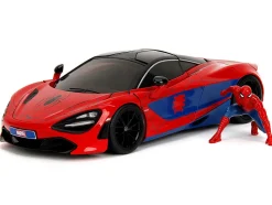 McLaren 720S Red and Blue with Black Top and Graphics and Spider-Man Diecast Figure