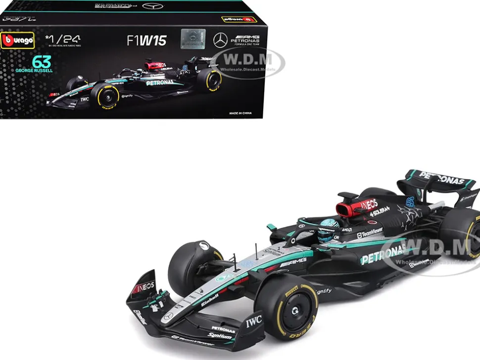 Mercedes-AMG F1 W15 E Performance #63 George Russell "Petronas" Formula One F1 "World Championship" (2024) 1/24 Diecast Model Car by Bburago