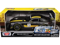 Mercedes AMG GT3 #1 Matt Gray Yellow Stripes GT Racing 1/24 Diecast Model Car Motormax 73784