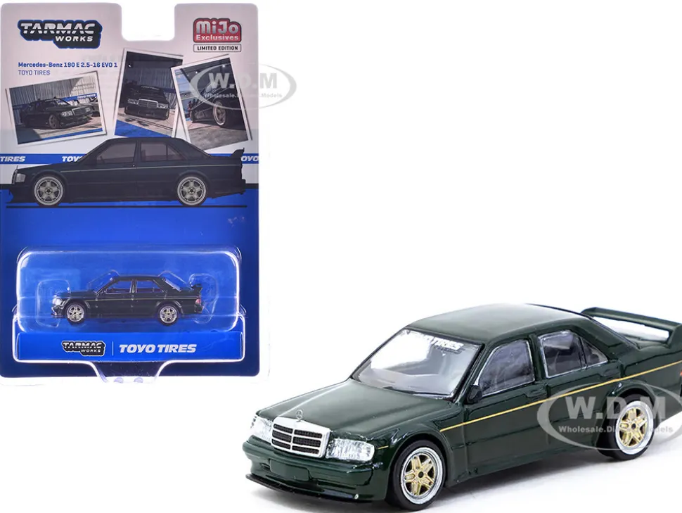 Mercedes-Benz 190 E 2.5-16 EVO 1 "Toyo Tires" Dark Green "Global64" Series 1/64 Diecast Model by Tarmac Works